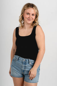 Square neck tank top black - Affordable tank top - Boutique Tank Tops at Lush Fashion Lounge Boutique in Oklahoma City