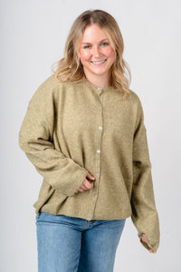 Button up sweater cardigan olive - Cute Cardigan - Trendy Cardigans & Stylish Kimonos at Lush Fashion Lounge Boutique in Oklahoma City