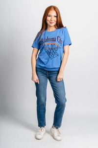 OKC basketball swoosh unisex t-shirt blue - Oklahoma City inspired graphic t-shirts at Lush Fashion Lounge Boutique in Oklahoma City
