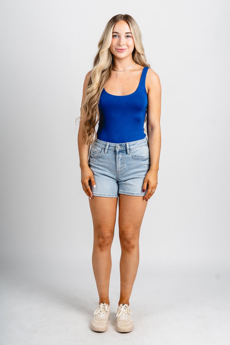 Scoop neck sleeveless bodysuit cobalt - Trendy OKC Thunder T-Shirts at Lush Fashion Lounge Boutique in Oklahoma City
