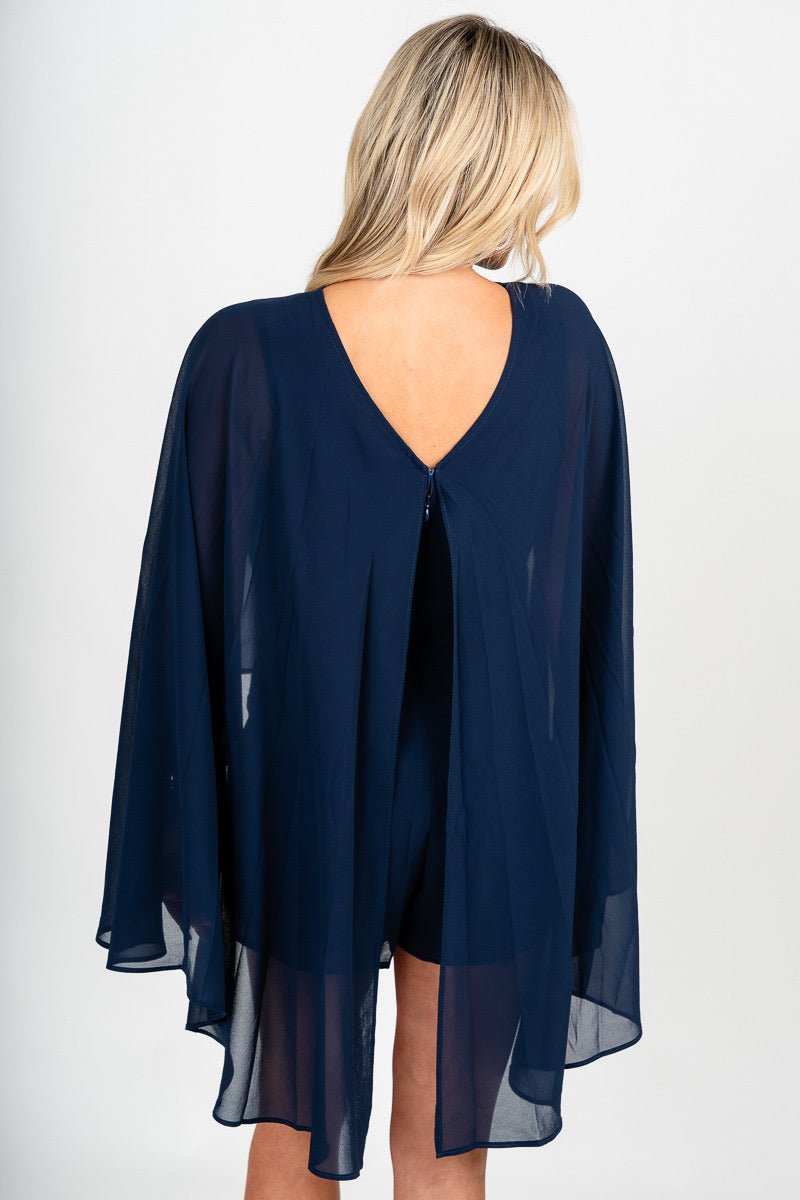 Chiffon cape romper navy