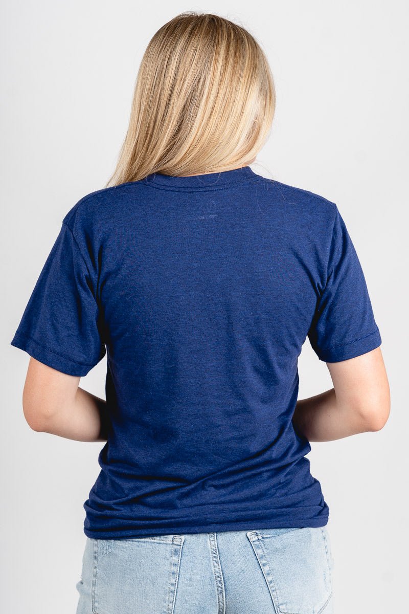 Oklahoma City horizontal lines bolt t-shirt navy - Vintage OKC Basketball T-Shirts at Lush Fashion Lounge Boutique in Oklahoma City