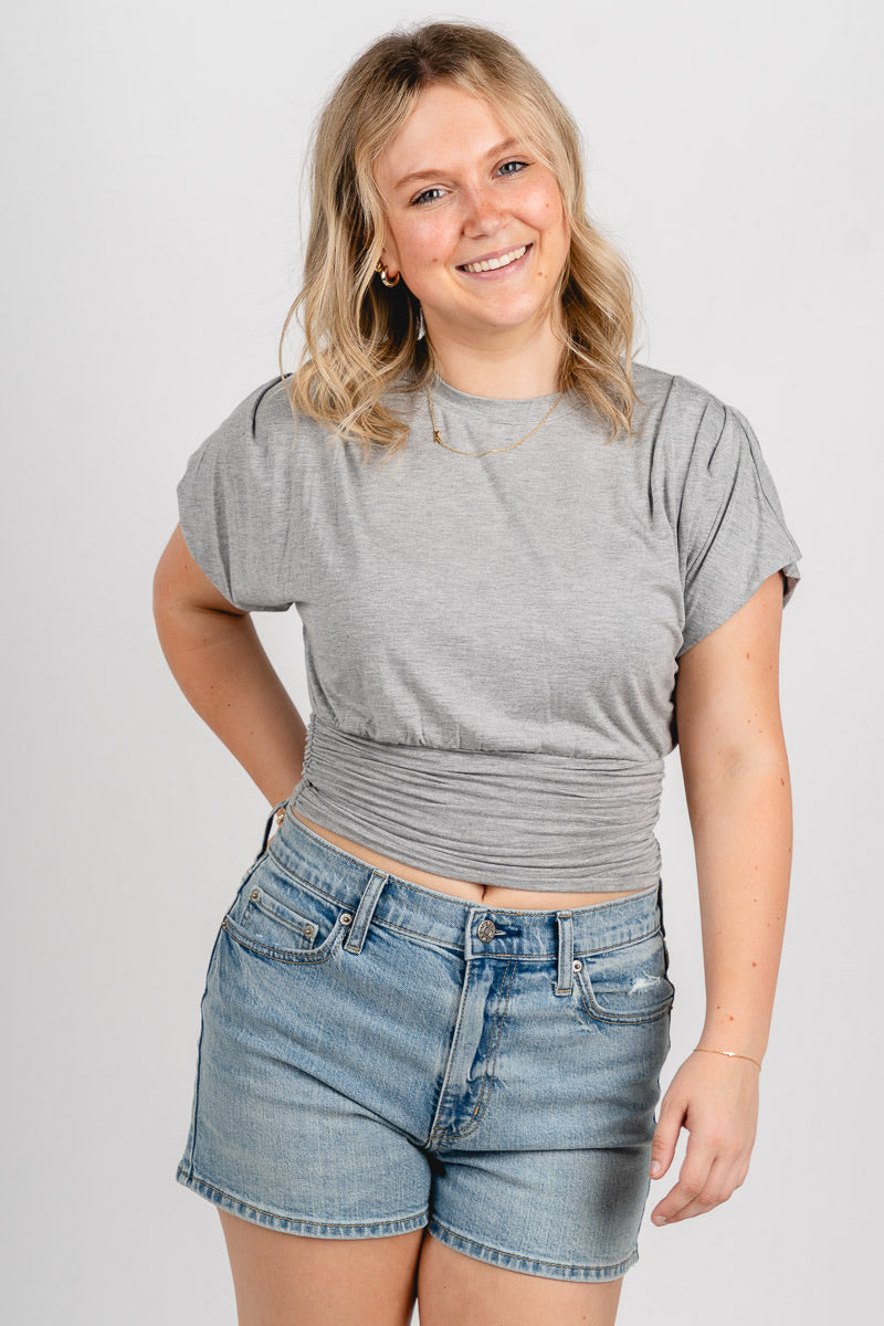 Ruched short sleeve top heather grey