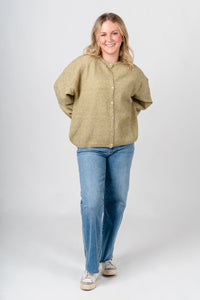 Button up sweater cardigan olive - Trendy Cardigan - Fashion Cardigans & Cute Kimonos at Lush Fashion Lounge Boutique in Oklahoma City