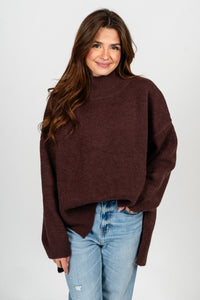 Mock neck oversized sweater chocolate – Stylish Sweaters | Boutique Sweaters at Lush Fashion Lounge Boutique in Oklahoma City