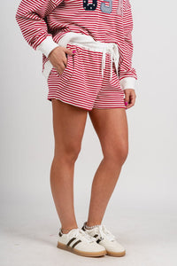 Mid rise striped shorts red/white - Cute Shorts - Fun American Summer Outfits at Lush Fashion Lounge Boutique in Oklahoma City