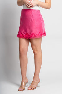 Satin lace trim mini skirt pink - Unique Valentine's Day T-Shirt Designs at Lush Fashion Lounge Boutique in Oklahoma City