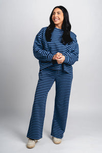 Striped long sleeve top navy/light blue - Stylish top - Trendy Lounge Sets at Lush Fashion Lounge Boutique in Oklahoma City
