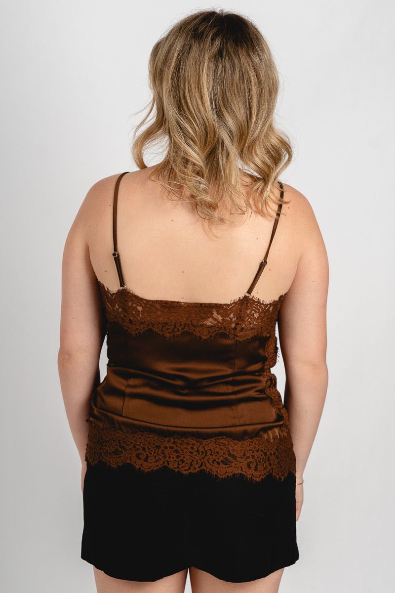 Satin lace cami mocha