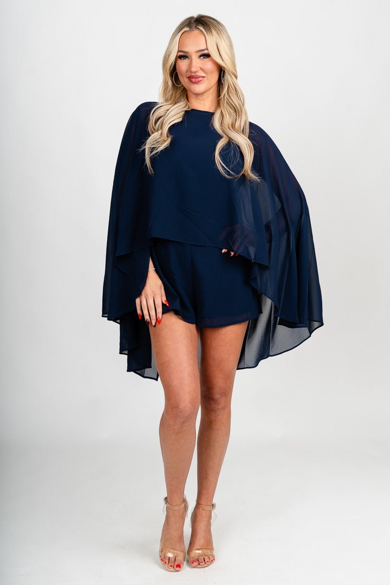 Chiffon cape romper navy