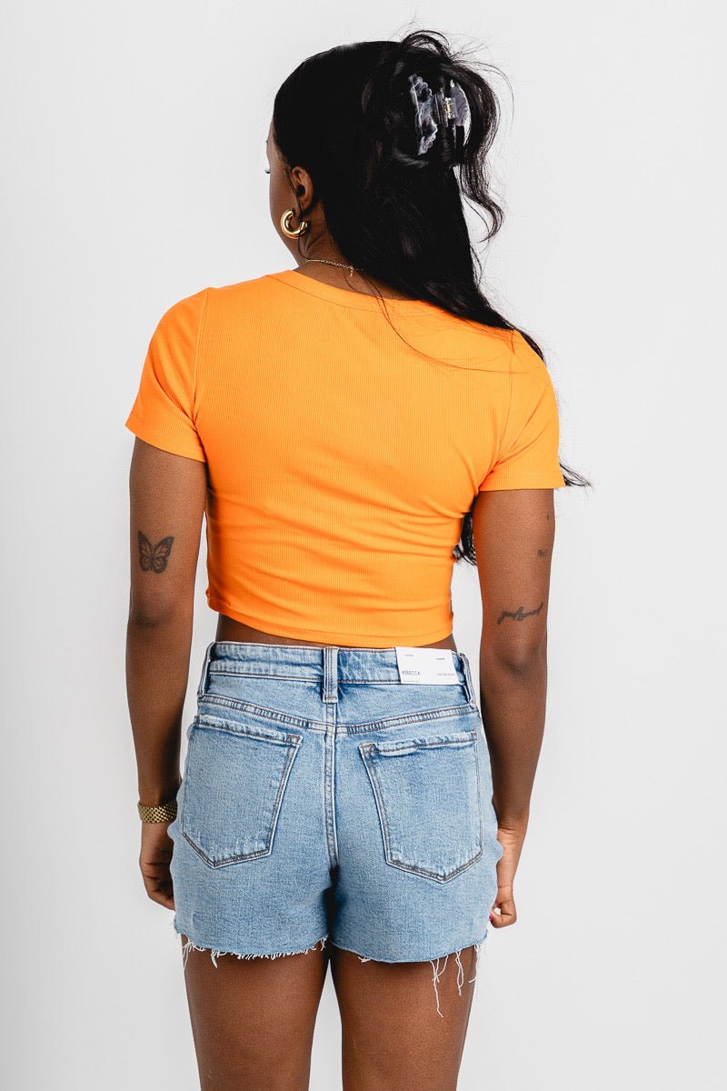 Ribbed short sleeve crop tee orange - Vintage OKC Basketball T-Shirts at Lush Fashion Lounge Boutique in Oklahoma City