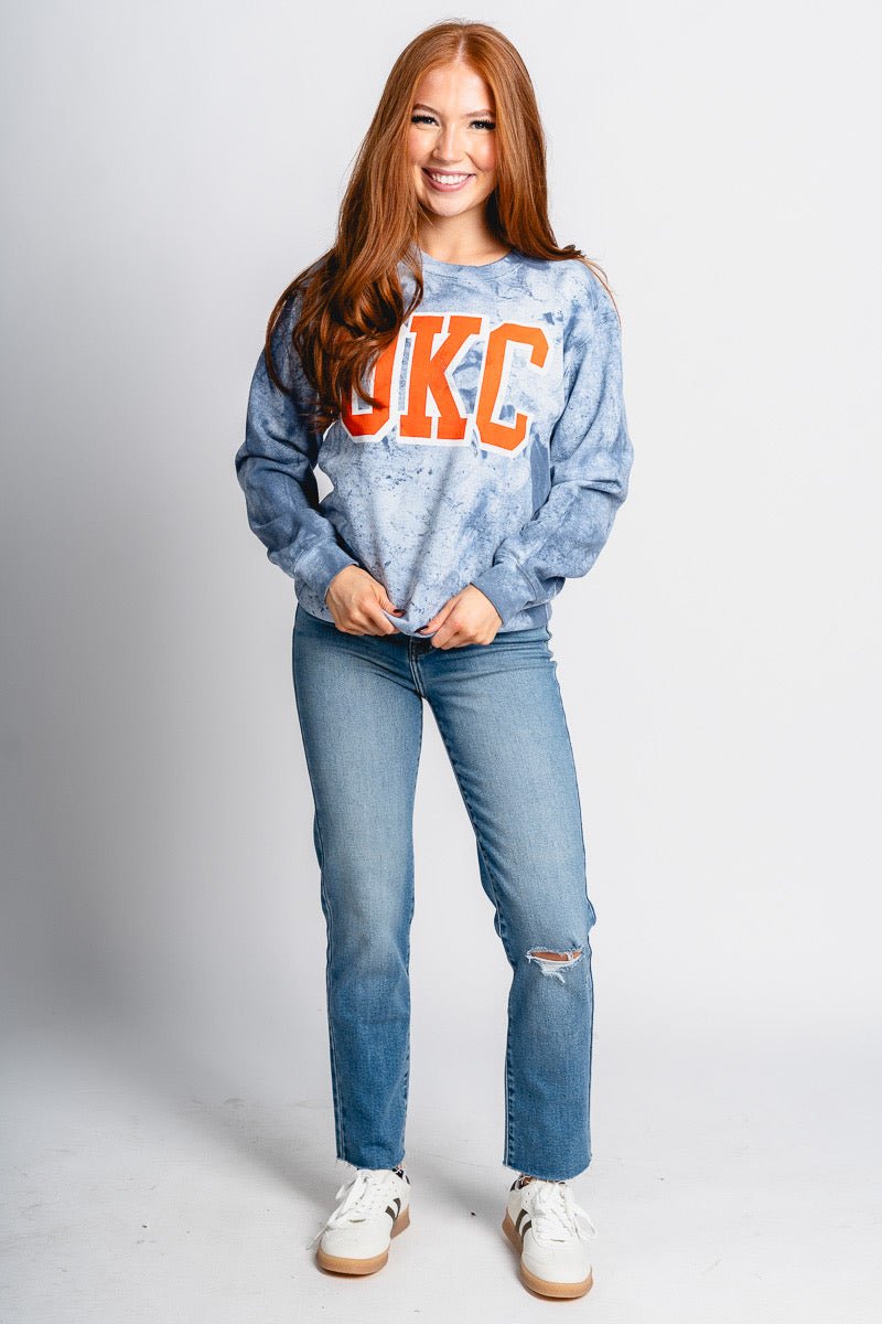 OKC tie dye sweatshirt ocean - Trendy OKC Thunder T-Shirts at Lush Fashion Lounge Boutique in Oklahoma City