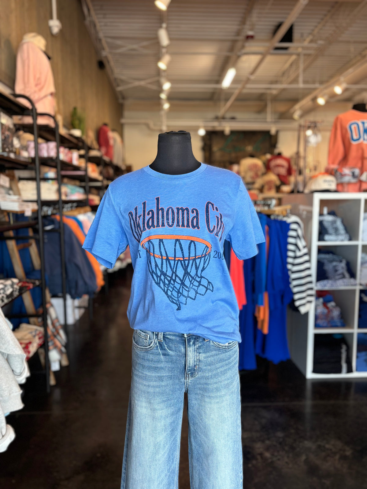OKC basketball swoosh unisex t-shirt blue - Trendy OKC Apparel at Lush Fashion Lounge Boutique in Oklahoma City