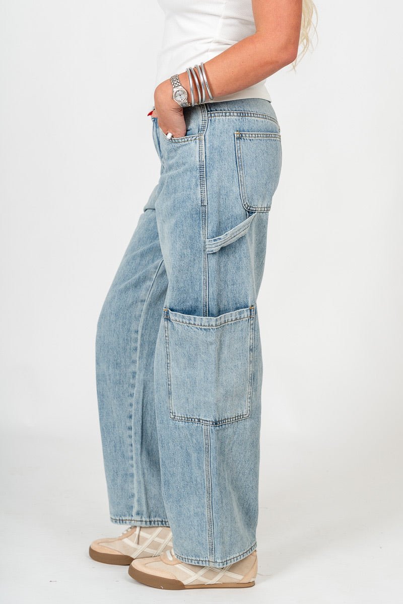 High rise cargo jeans light wash