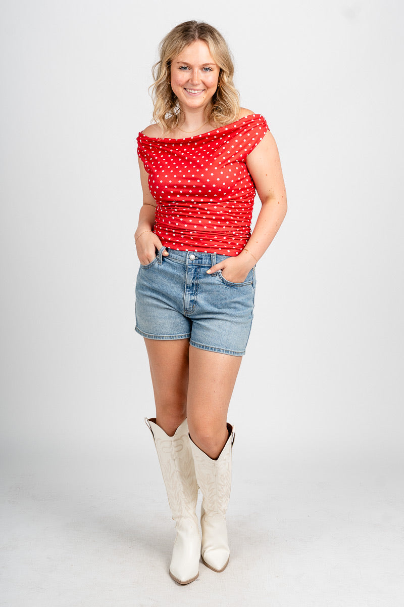 Cowl neck polka dot top red/white