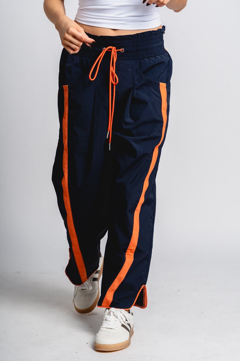 Windbreaker pants navy/orange | Lush Fashion Lounge: women's boutique pants, boutique women's pants, affordable boutique pants, women's fashion pants