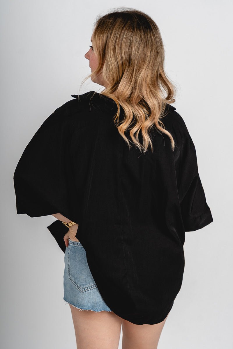 Poplin oversized button up top black