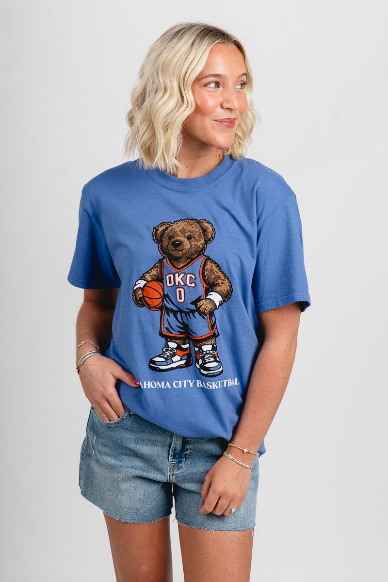 OKC basketball teddy bear unisex t-shirt royal - Stylish T-shirt - Cute Mommy and Me Apparel at Lush Fashion Lounge Boutique in Oklahoma