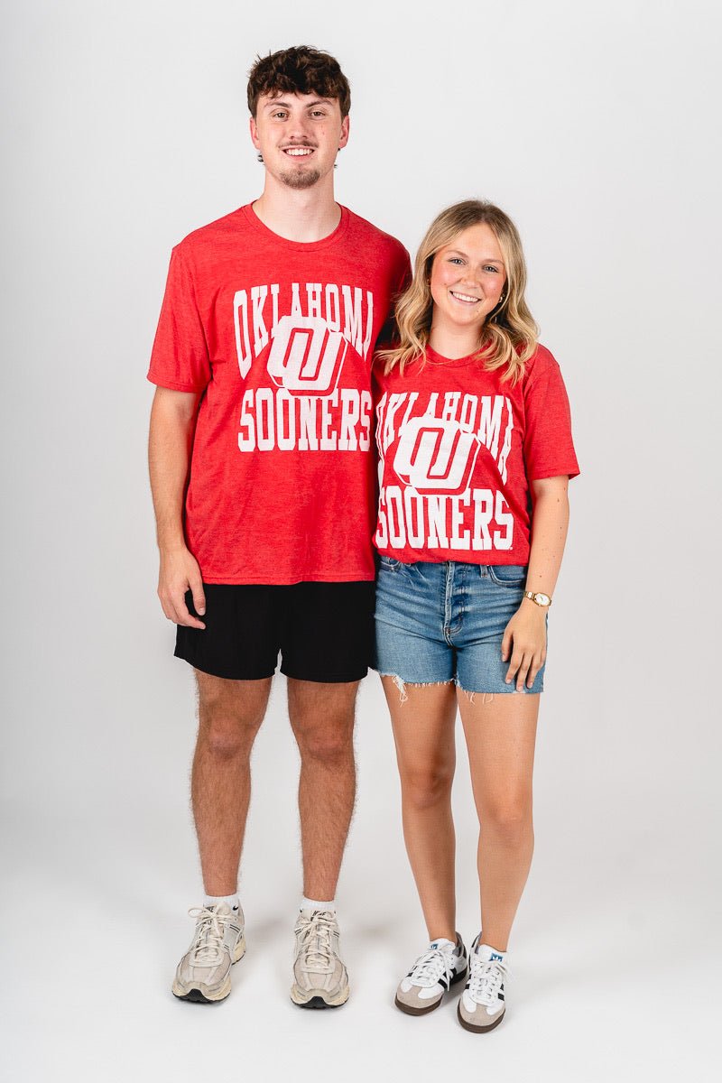 OU OU Sooners logo center unisex t-shirt red T-shirt | Lush Fashion Lounge Trendy Oklahoma University Sooners Apparel & Cute Gameday T-Shirts