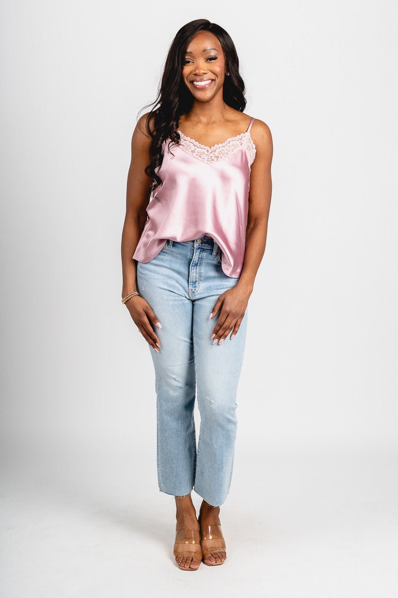 Satin lace trim camisole rose
