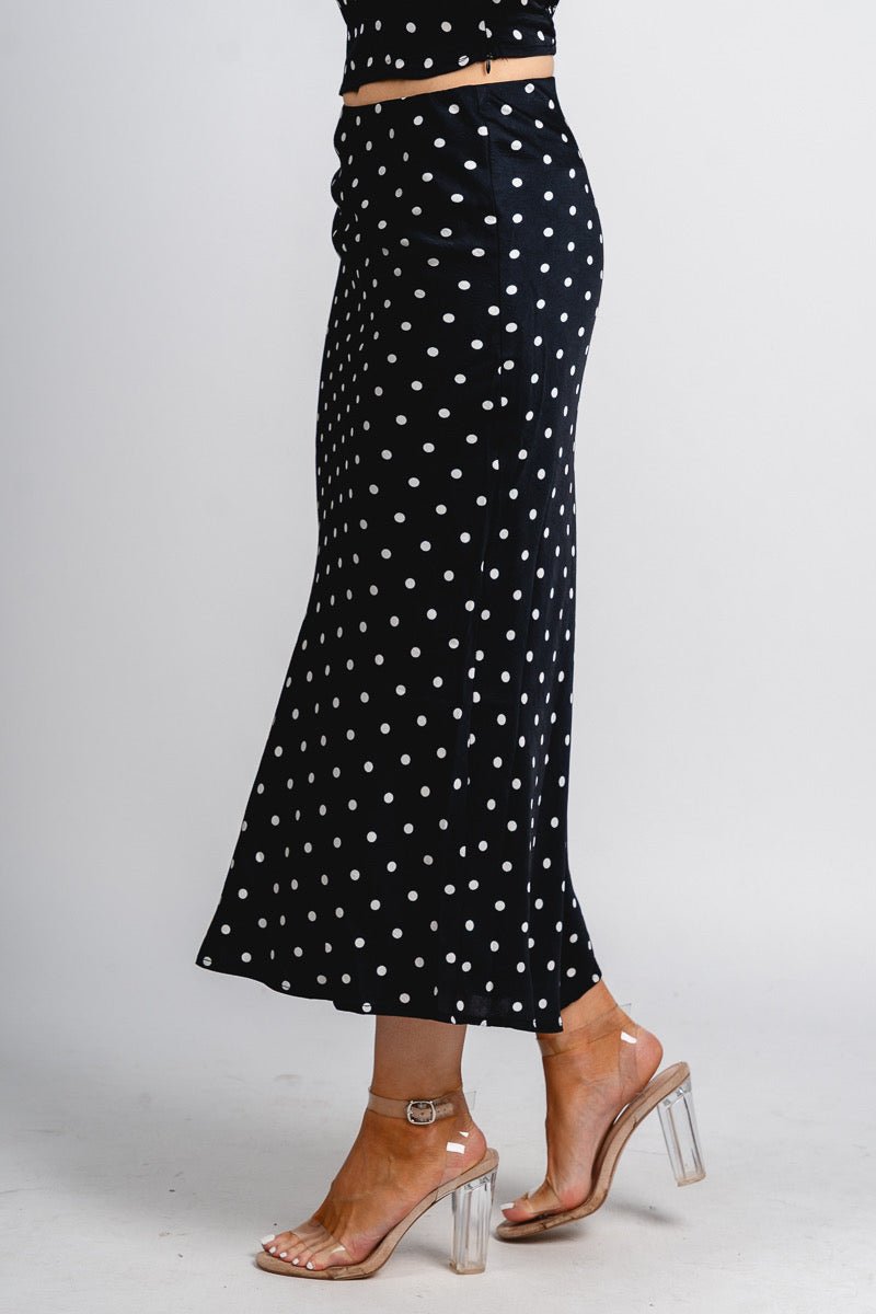 Polka dot maxi skirt black/white | Lush Fashion Lounge: boutique fashion skirts, affordable boutique skirts, cute affordable skirts