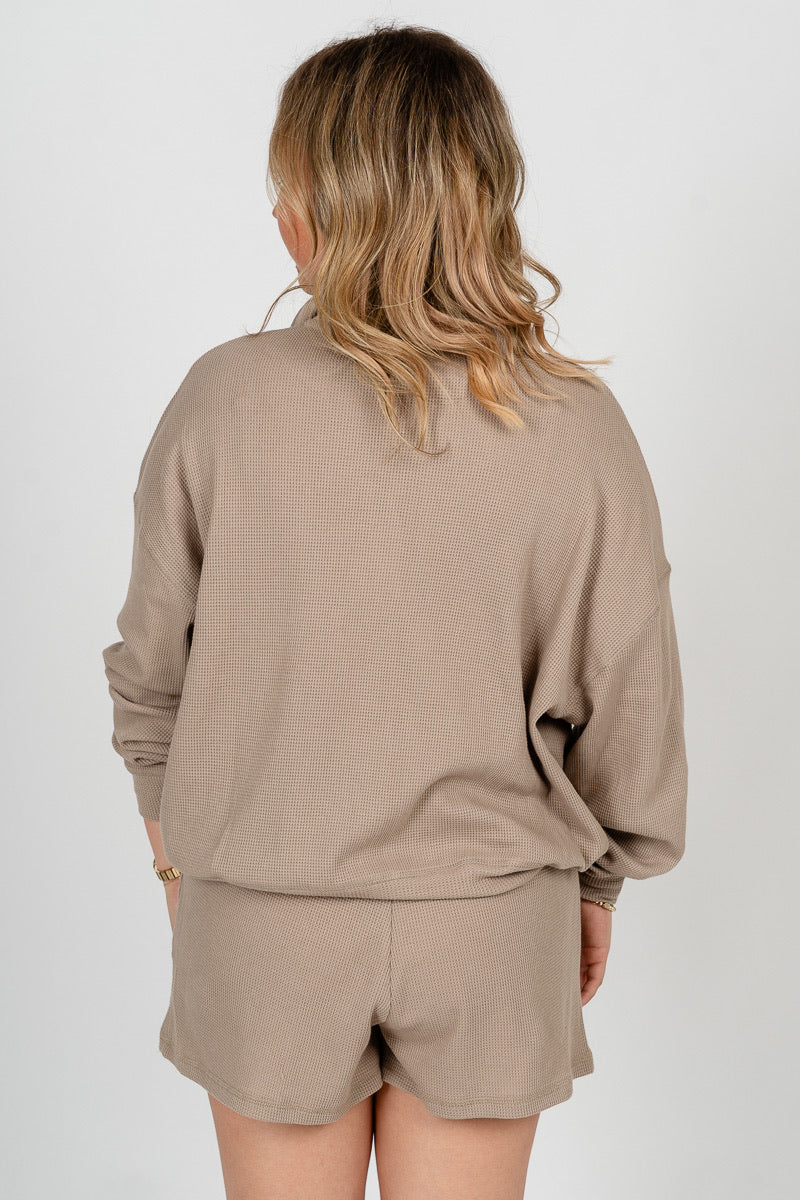 Waffle zip up jacket mocha