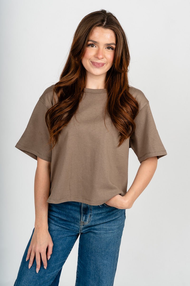Short sleeve linen top olive