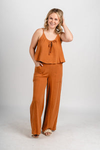 Tie detail gauze tank top maple Stylish Tank Top - Womens Fashion Tank Tops at Lush Fashion Lounge Boutique in Oklahoma City