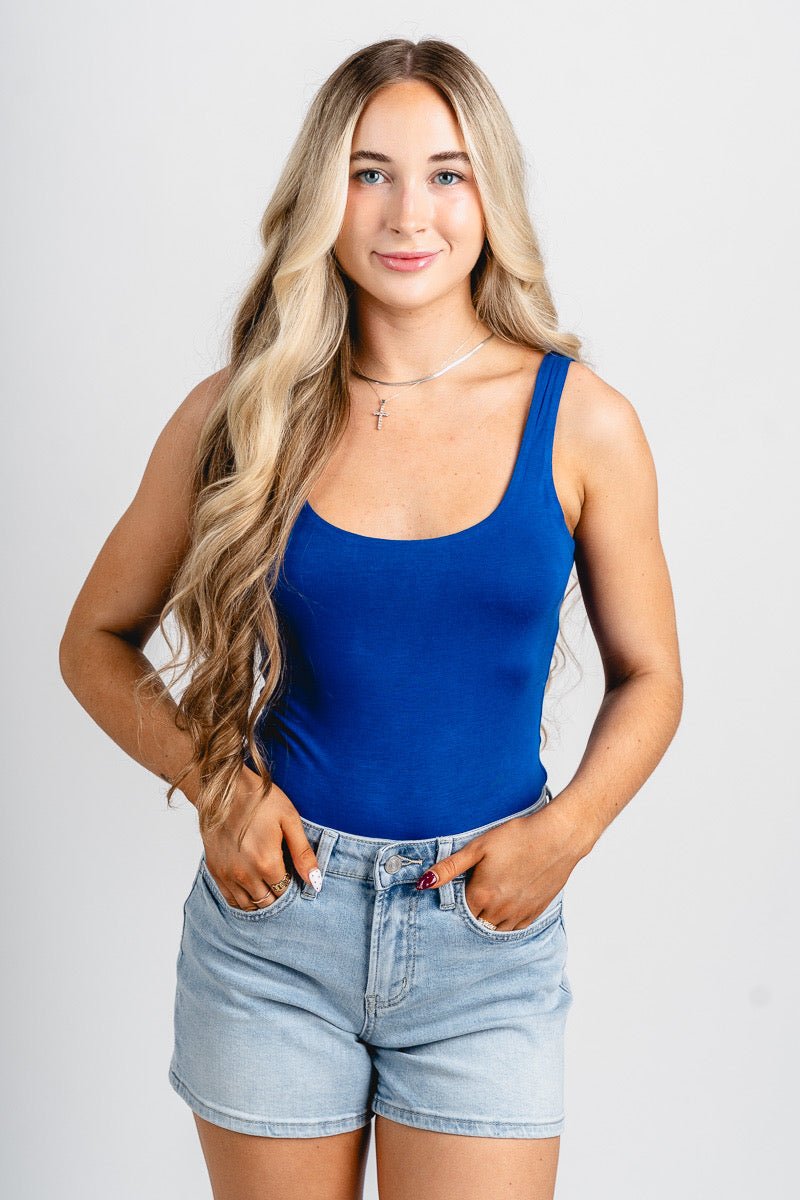 Scoop neck sleeveless bodysuit cobalt - Trendy OKC Apparel at Lush Fashion Lounge Boutique in Oklahoma City