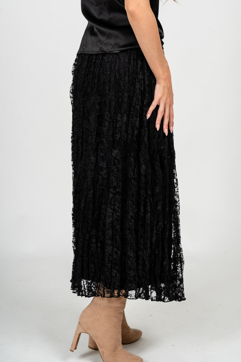Lace midi skirt black | Lush Fashion Lounge: boutique fashion skirts, affordable boutique skirts, cute affordable skirts