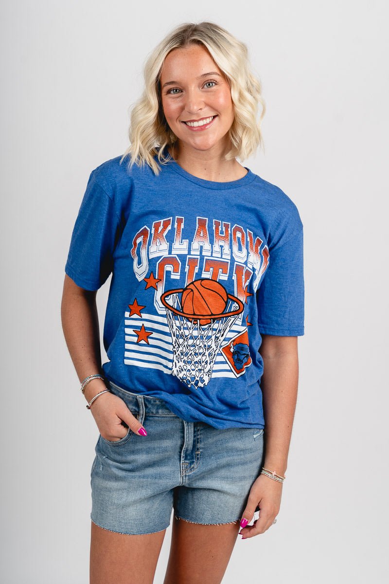 OKC basketball swish lines unisex t-shirt royal - Trendy Oklahoma City Basketball T-Shirts Lush Fashion Lounge Boutique in Oklahoma City