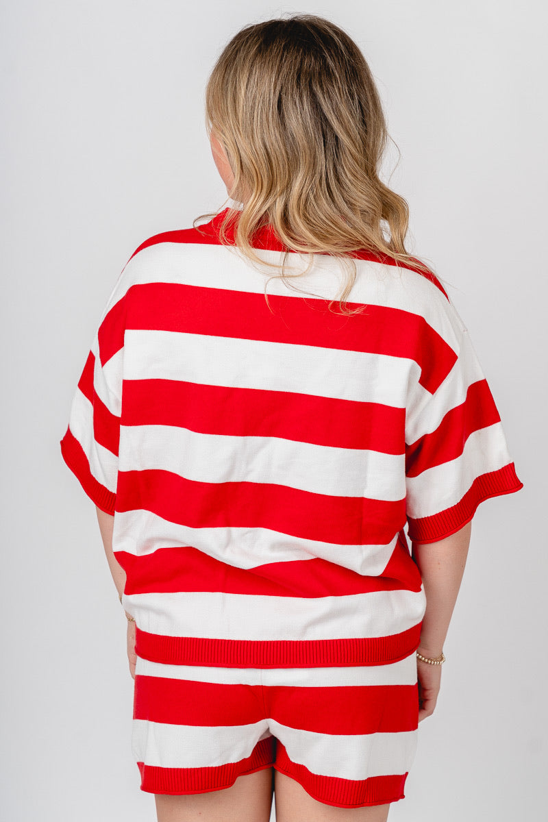 Striped short sleeve sweater red/white