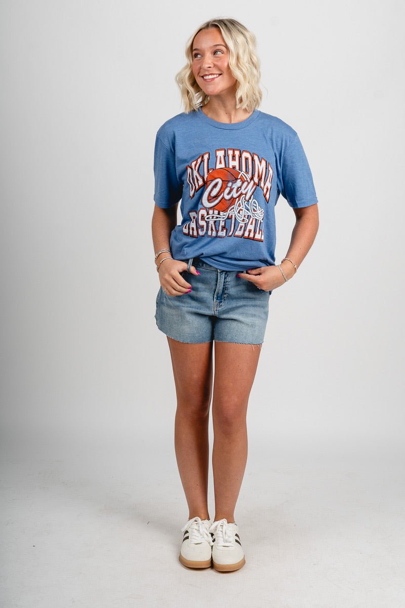 OKC basketball swish ball unisex t-shirt athletic blue - Vintage OKC Basketball T-Shirts at Lush Fashion Lounge Boutique in Oklahoma City