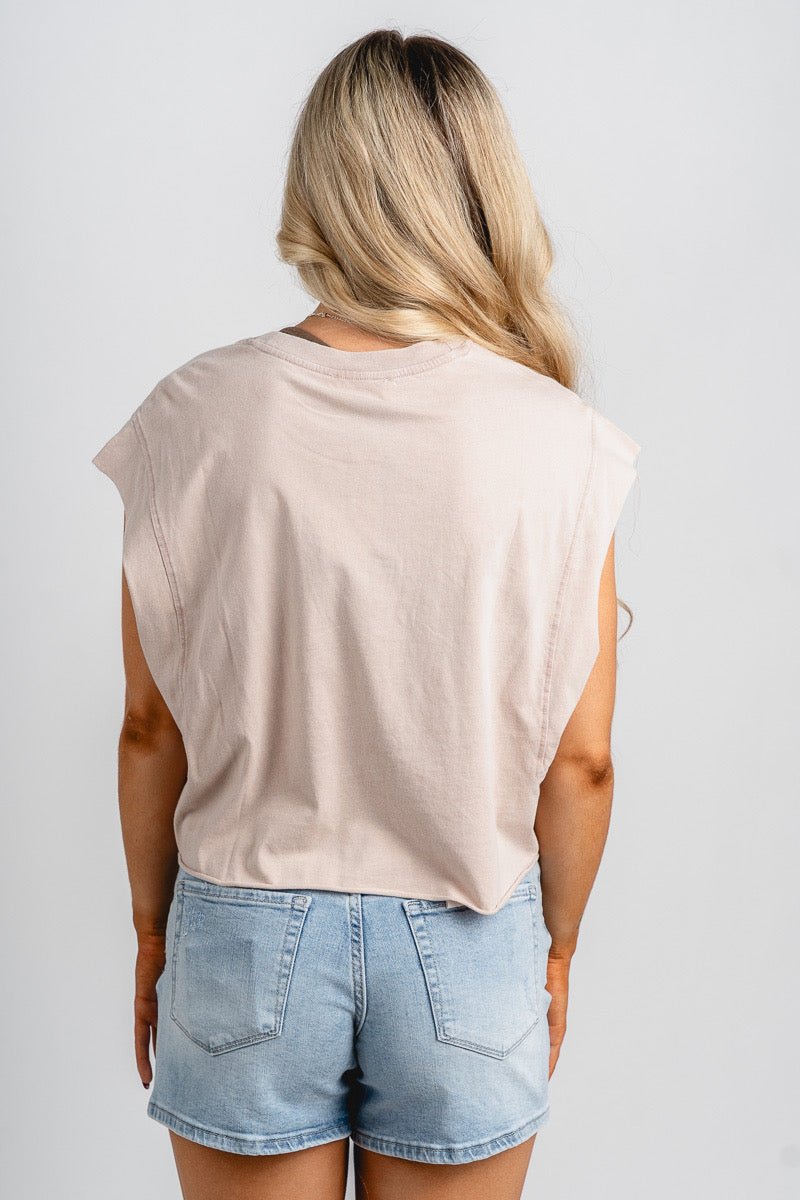 Boxy cap sleeve muscle tee taupe