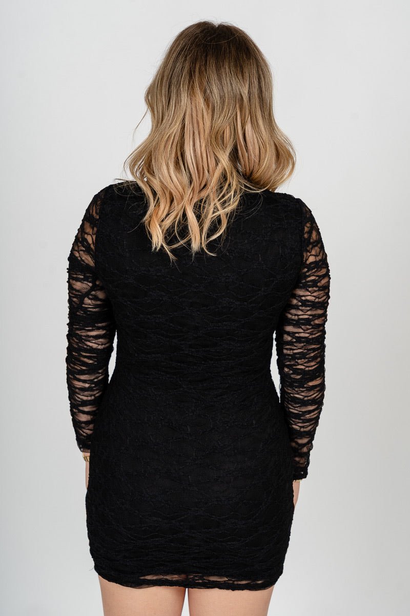 Long sleeve lace mini dress black