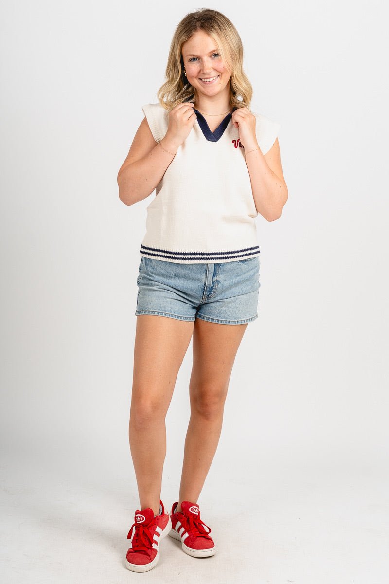 Varsity sleeveless sweater cream/navy