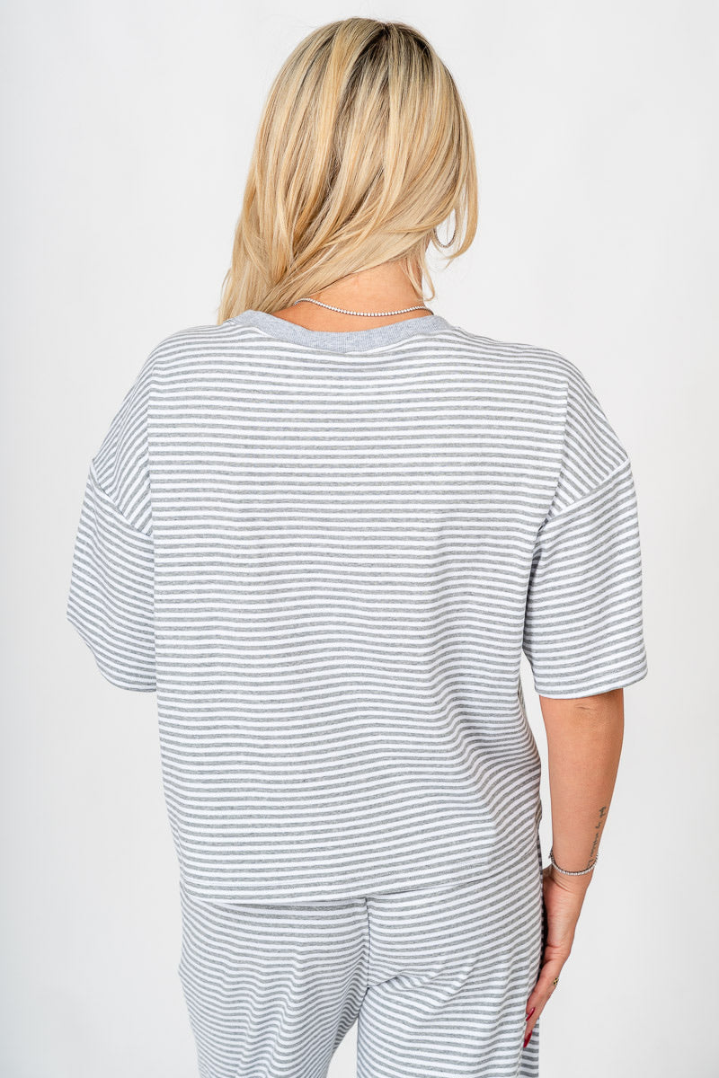 Striped short sleeve top grey/white