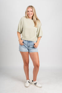 Raglan short sleeve sweater muted sage - Trendy Sweaters | Cute Pullover Sweaters at Lush Fashion Lounge Boutique in Oklahoma City