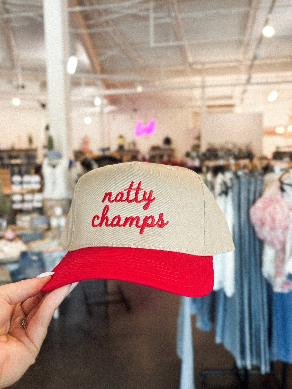 Natty Champs two tone hat khaki/red - Trendy Gifts at Lush Fashion Lounge Boutique in Oklahoma City
