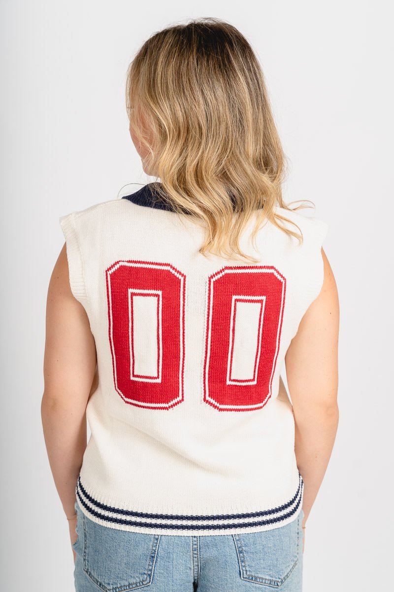 Varsity sleeveless sweater cream/navy
