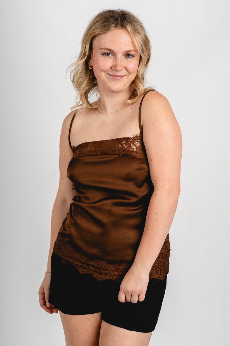 Satin lace cami mocha