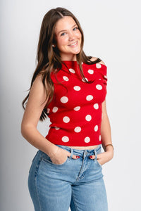 Asymmetrical polka dot sleeveless sweater red/pink - Unique Valentine's Day T-Shirt Designs at Lush Fashion Lounge Boutique in Oklahoma City