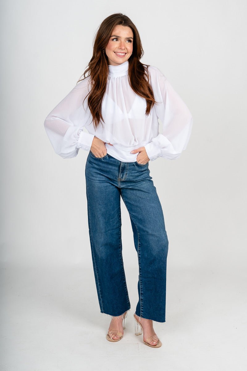 High neck chiffon blouse white