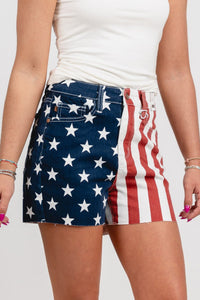 High rise American flag shorts red/white/blue - Trendy Shorts - Cute American Summer Collection at Lush Fashion Lounge Boutique in Oklahoma City