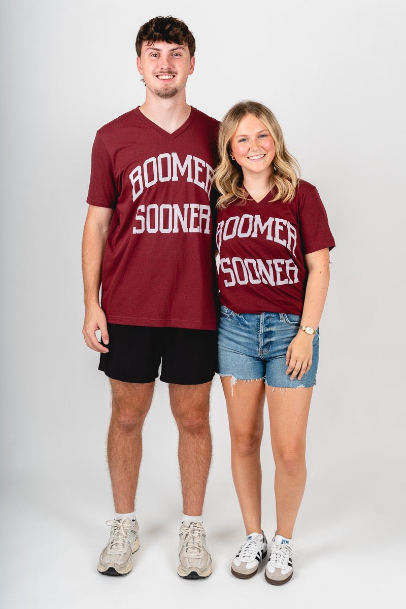 OU OU Sooners boomer sooner simple v-neck t-shirt crimson T-shirt | Lush Fashion Lounge Trendy Oklahoma University Sooners Apparel & Cute Gameday T-Shirts