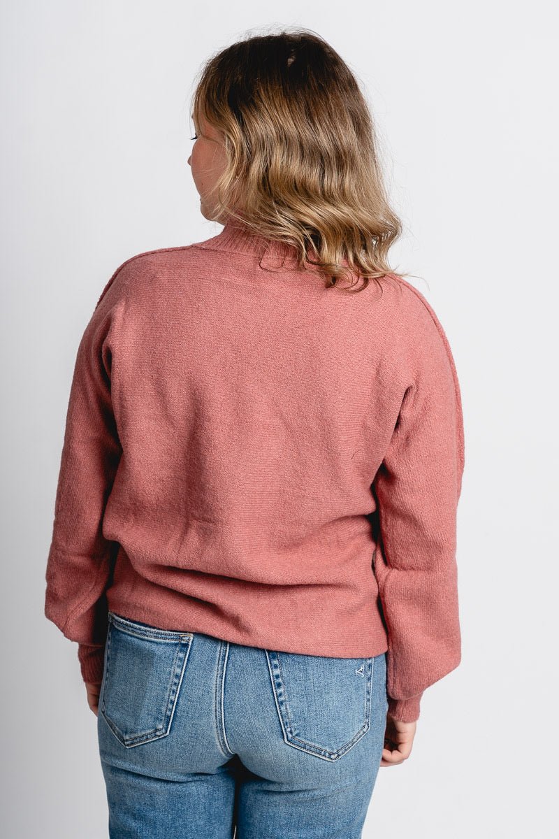 Mock neck balloon sleeve sweater rosewood