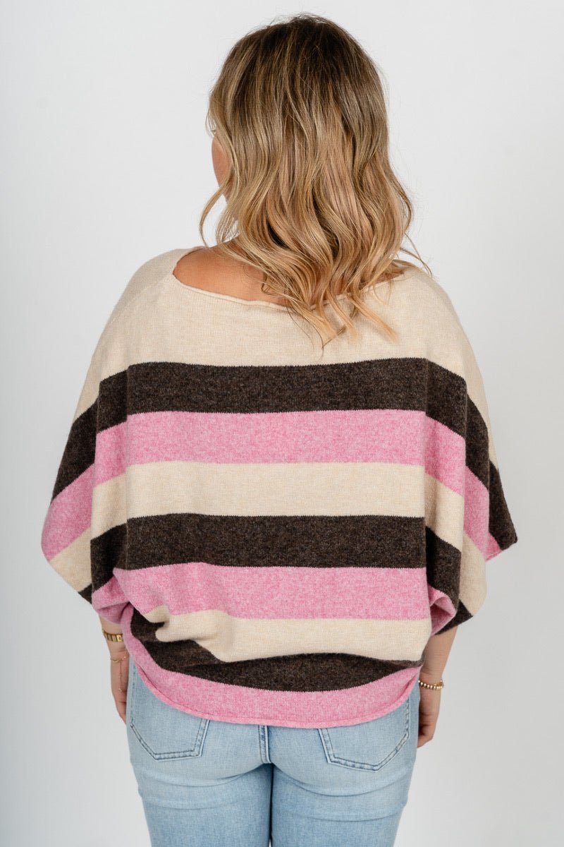Striped dolman sweater coffee/pink