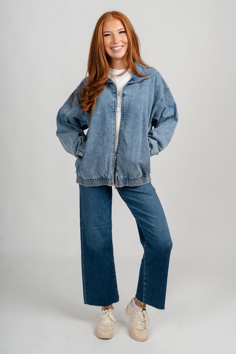 Oversized denim jacket blue – Fashionable Jackets | Trendy Blazers at Lush Fashion Lounge Boutique in Oklahoma City