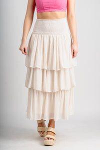 Tiered maxi skirt cream - Trendy skirt - Cute Vacation Collection at Lush Fashion Lounge Boutique in Oklahoma City