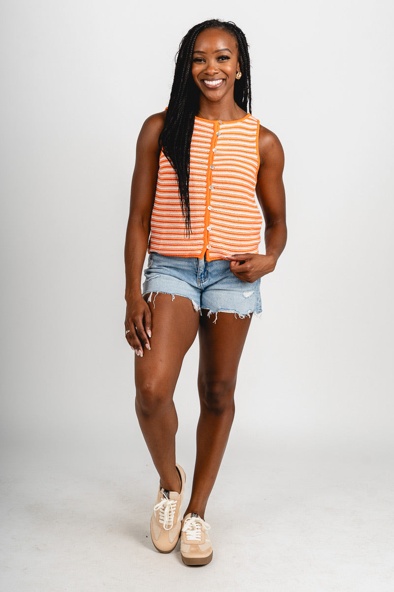 Striped crochet sleeveless sweater orange/cream